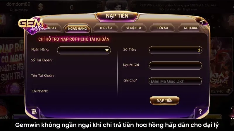 Gemwin không ngần ngại khi chi trả tiền hoa hồng hấp dẫn cho đại lý